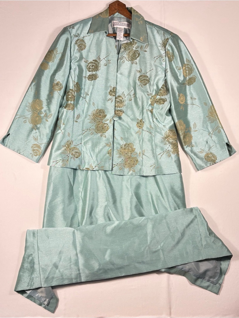 Jessica Howard Women’s 14 Floral Jacket and Sleeveless Dress Set in Mint Green
